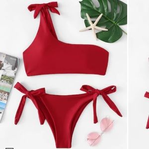 One Shoulder Red Bikini